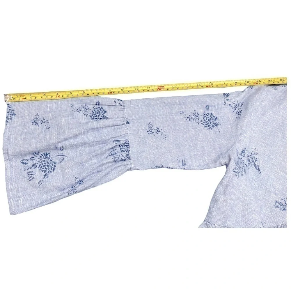 ZARA 100% cotton denim chambray bohemian smock peasant top with floral design - Picture 9 of 12